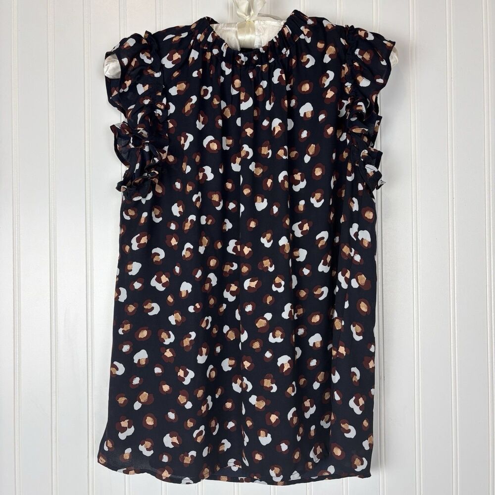 Ann Taylor Women Navy Ruffle Sleeve Blouse Size S Capsule Layering Office Career